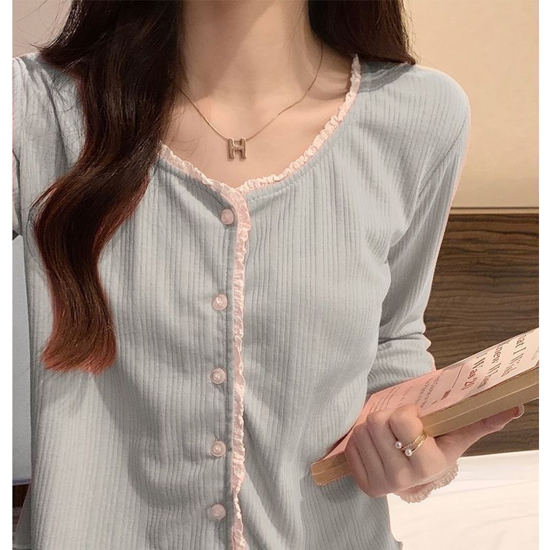 2023 new pajamas women's long-sleeved trousers spring and autumn Korean suit sweet summer can wear home clothes