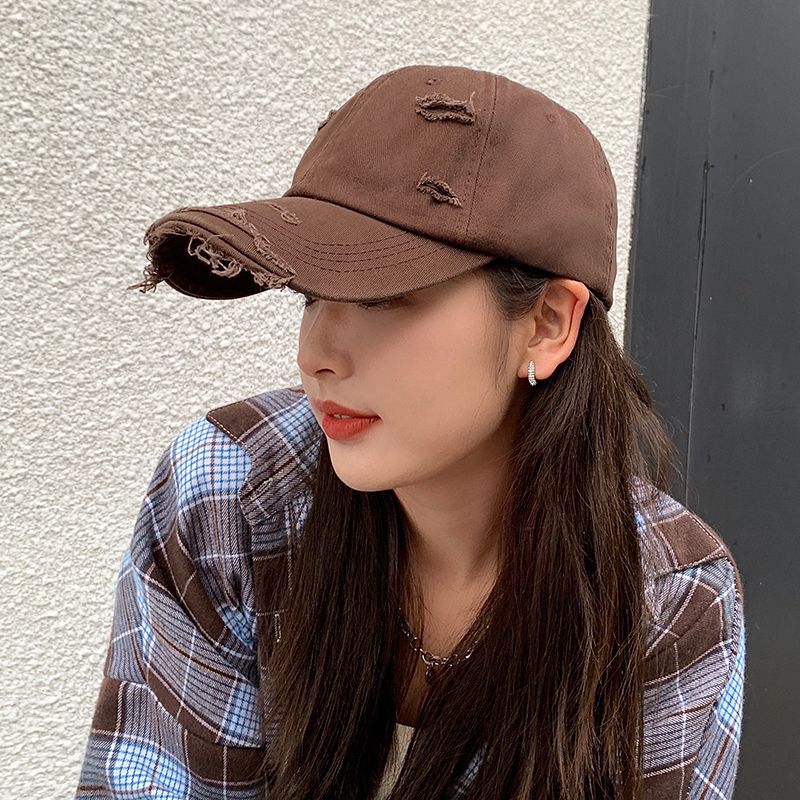 Baseball hat women's spring and autumn big head circumference wide brim retro make old show face small net red hole peaked cap men's fashion
