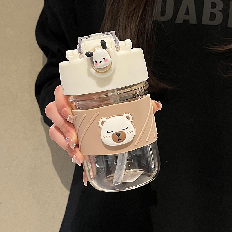 Double drinking cup girl high-value glass cup girl new  small and portable student high temperature resistant coffee cup