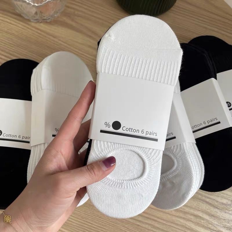 Invisible socks women's summer thin boat socks silicone non-slip good wear can not fall with cotton high black white socks