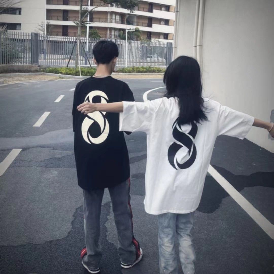 100% cotton short-sleeved t-shirt female students summer print pattern loose college style all-match clothes ins trend