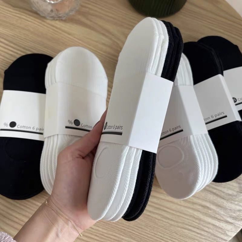 Invisible socks women's summer thin boat socks silicone non-slip good wear can not fall with cotton high black white socks