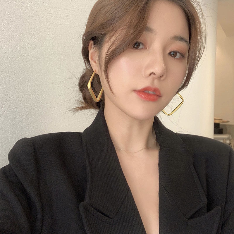 耳環2023年新款潮輕奢高級感歐美誇張大氣菱形耳飾網紅女大耳圈