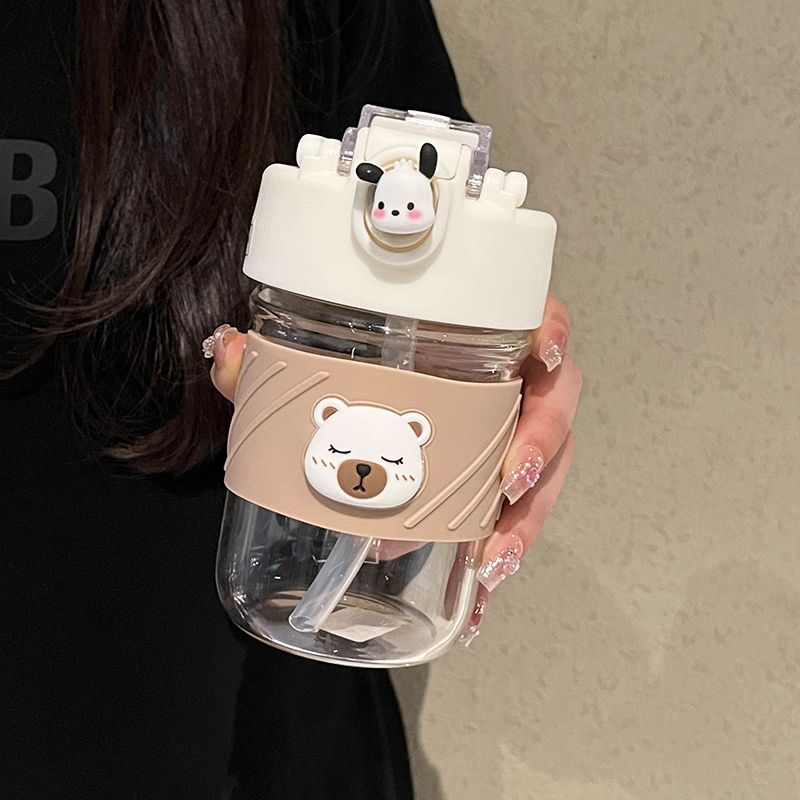 Double drinking cup girl high-value glass cup girl new  small and portable student high temperature resistant coffee cup