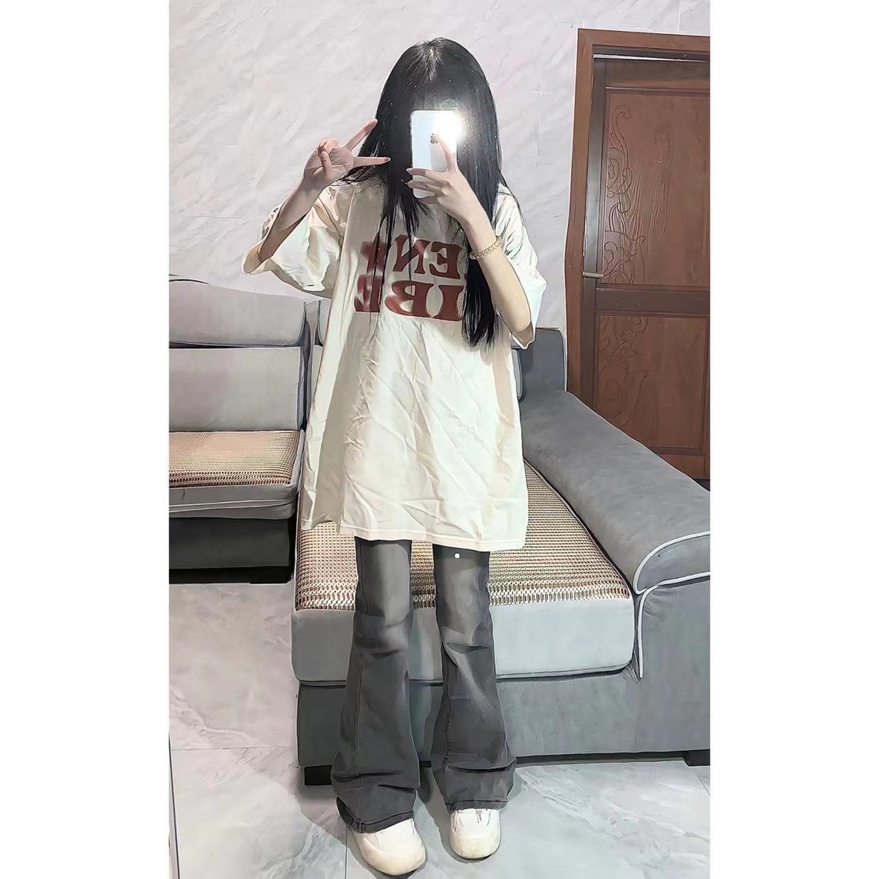 100%純棉美式短袖t恤女2023夏季新款學生韓版寬鬆洋氣上衣服ins潮