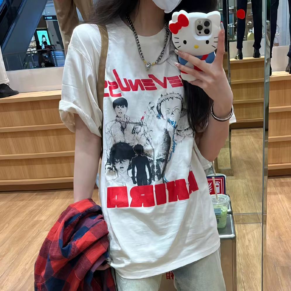 100% cotton street hip-hop printed short-sleeved t-shirt women's summer loose oversize couple top clothes ins tide