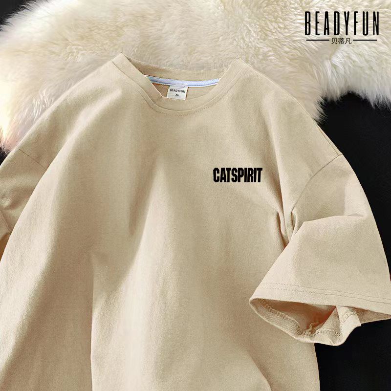 BEADYFUN美式短袖t恤男女夏季寬鬆小眾oversize半袖上衣港風情侶
