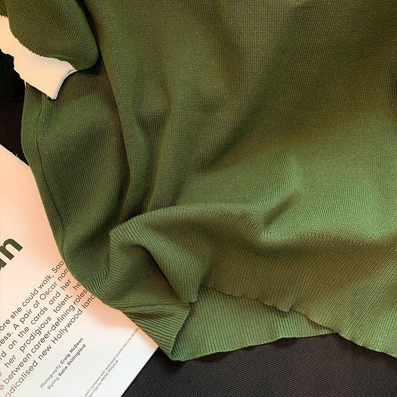 专柜商场撤回国际大牌剪标余单尾单女装绿色短袖冰丝针织t恤上衣