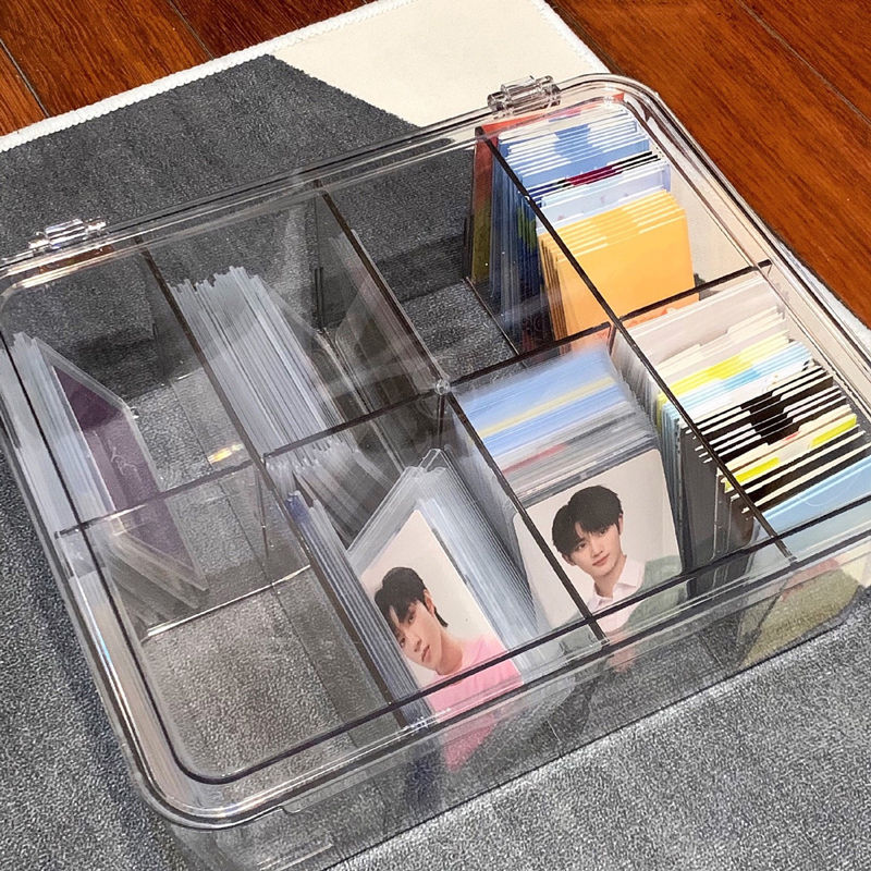 小卡收纳盒有盖透明卡片盒亚克力卡盒分格展示架周边小卡色纸整理