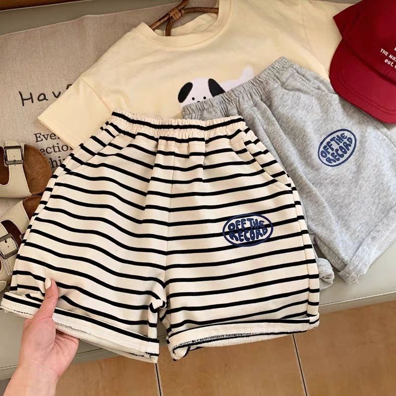 Super good shape ~ high quality all-match casual striped five-point pants for boys and girls 2023 summer baby sports pants