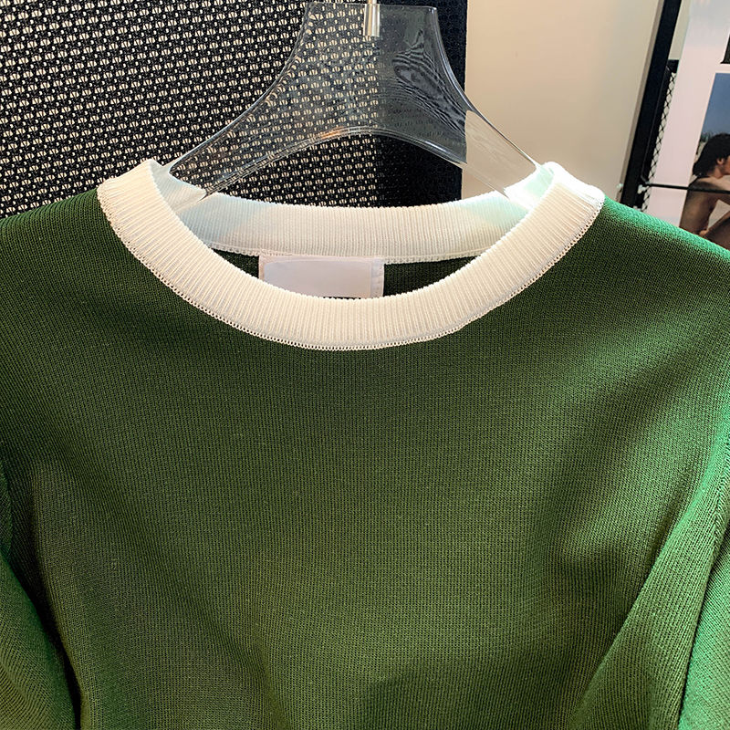 专柜商场撤回国际大牌剪标余单尾单女装绿色短袖冰丝针织t恤上衣