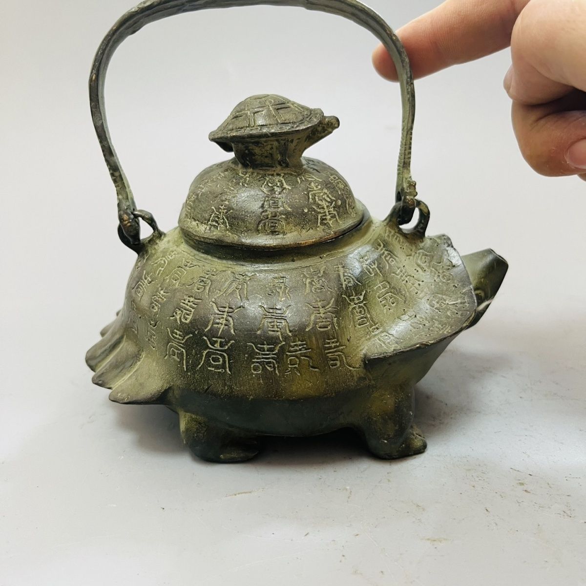 乾隆御制手提酒壶 茶壶纯铜仿古神龟壶 古玩铜器摆件收藏送礼