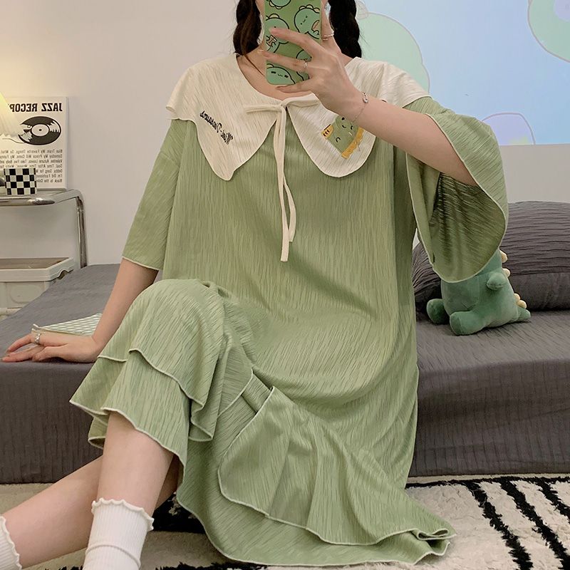 Half-sleeved nightdress women's summer pure cotton new sweet princess style loose girl can wear net red pajamas home clothes