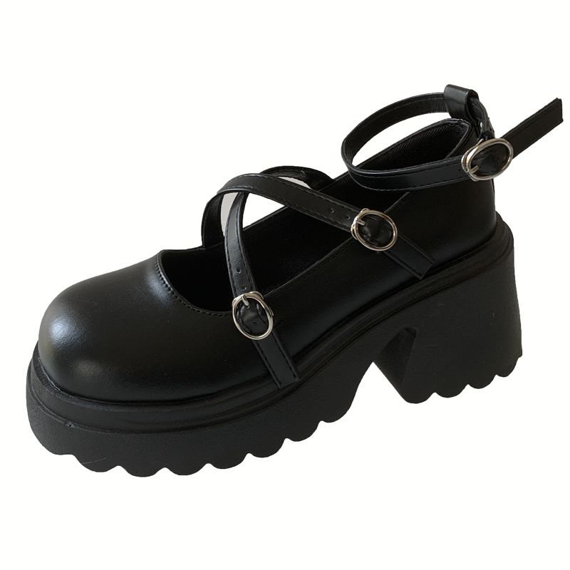 黑色矮子乐小皮鞋女夏季新款2023复古英伦风粗跟日系jk玛丽珍单鞋