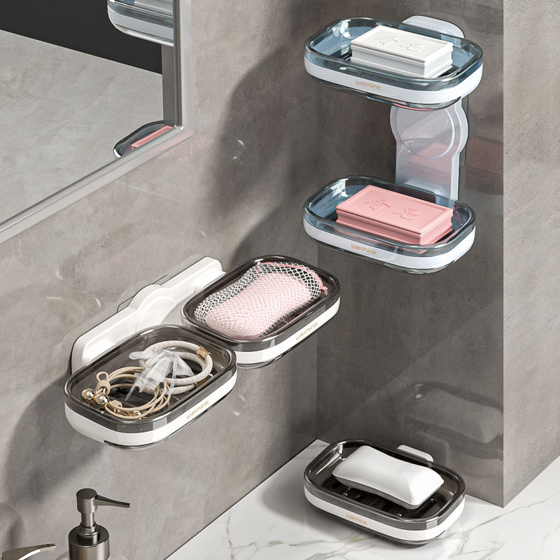 肥皂盒壁挂式沥水家用高档卫生间浴室放香皂双层置物架厕所免打孔