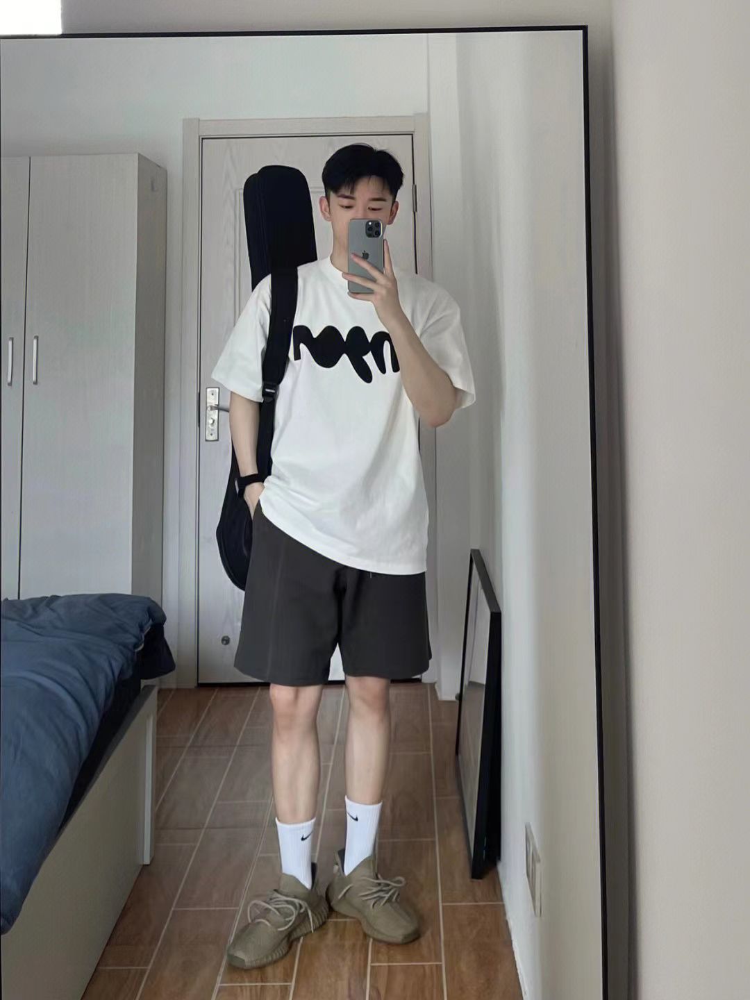 100%純棉夏季情侶短袖美式t恤小眾設計感男裝上衣字母印花圓領男