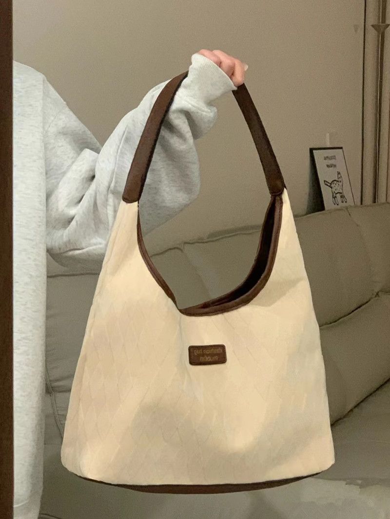 包包女2023春夏新款潮帆布菱格單肩托特包簡約大容量通勤包腋下包