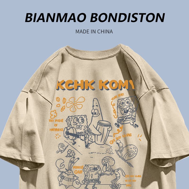 2023 summer cotton SpongeBob SquarePants t-shirt salt girl cartoon print Korean version of ins couple outfit short-sleeved top