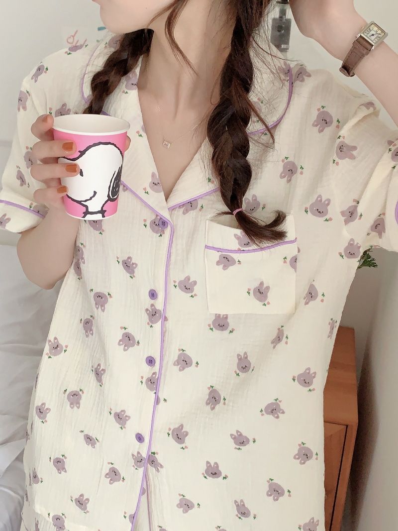 New summer pajamas women's summer thin section comfortable baby cotton cardigan short-sleeved ins sweet home service suit