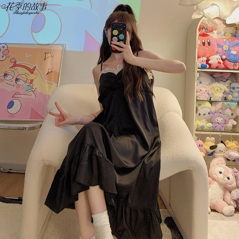 The story of the flower season 2023 new suspender dress pajamas women's summer ice silk pure desire wind nightdress with chest pads