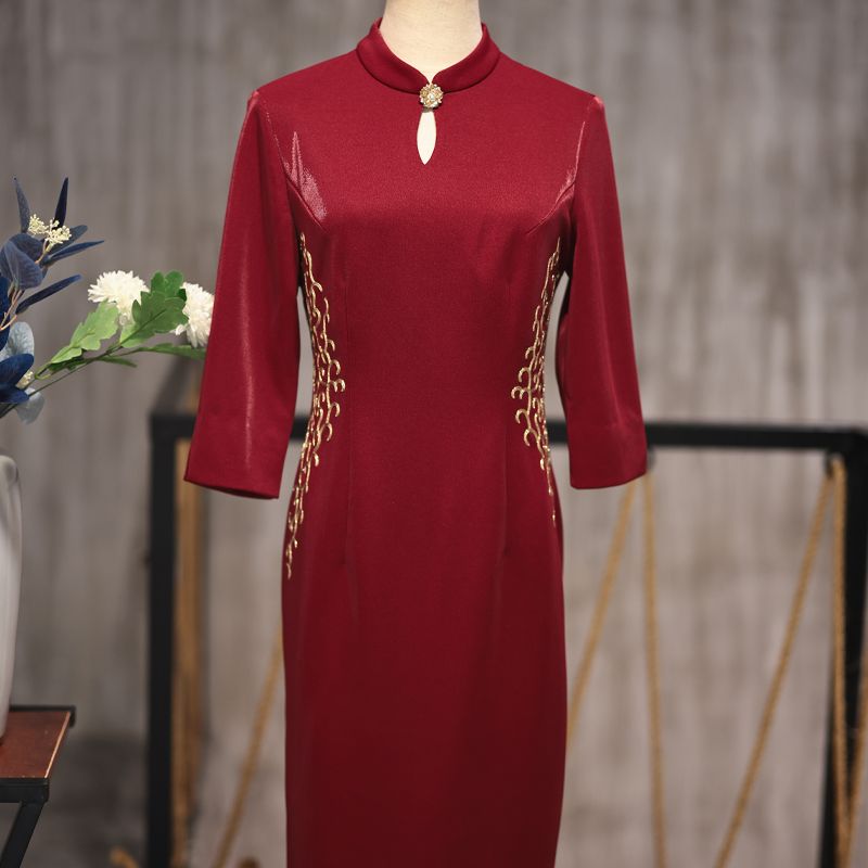 喜婆婆婚宴裝旗袍媽媽2023年春季新款參加婚禮服高貴丈母娘連衣裙