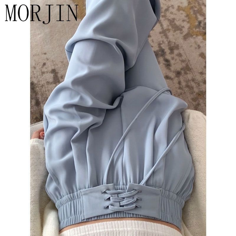 MORJIN ice silk wide-leg pants small tall waist slim high-level casual straight suit pants women's summer thin section