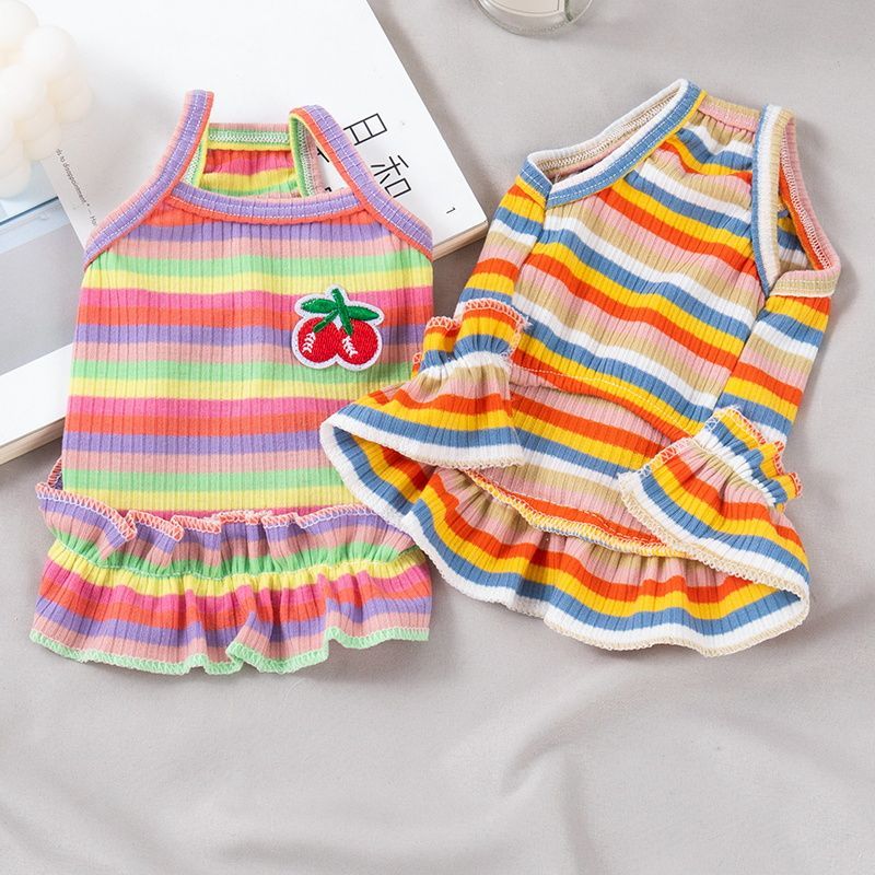 Dog Clothes Summer Thin Cherry Plaid Tank Top Strap Teddy Bears Pomeranian Pet Clothes Cat Clothes
