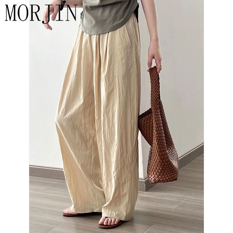 MORJIN elastic waist casual wide-leg pants women's spring and summer Korean version of the high-end sense loose and thin hanging all-match mopping pants