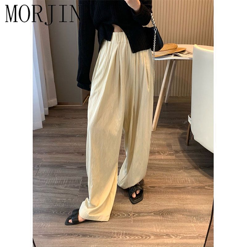MORJIN Korean retro design pleated wide-leg pants women's spring and summer ins high street new casual all-match mopping pants