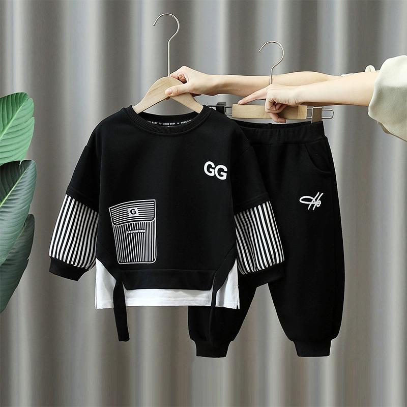 男童春秋套裝2023新款兒童帥氣加厚衣服潮寶寶春裝網紅洋氣衛衣潮