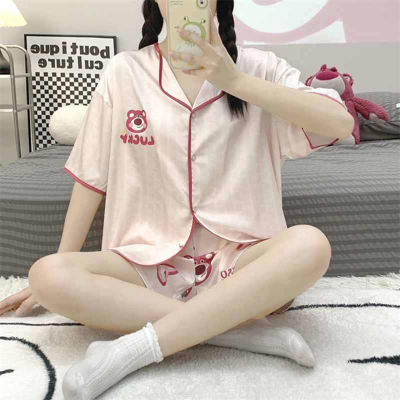 Ice silk Japanese ins pajamas women's summer suit ins sweet and cute short-sleeved shorts small dormitory home clothes