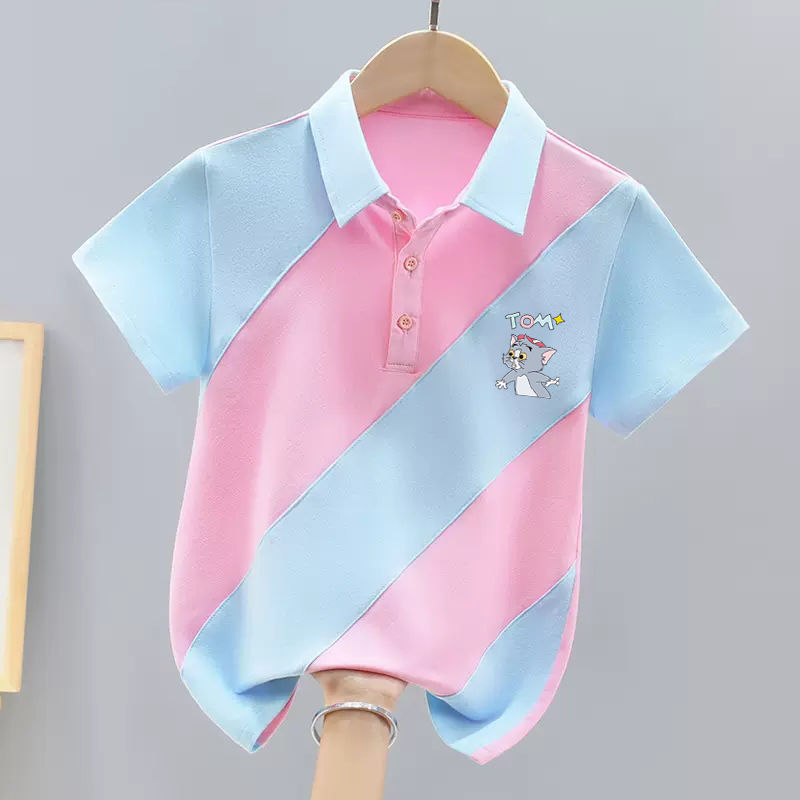 Girls polo shirt short-sleeved summer wear  new style children girls fashionable and sweet ins style stitching contrast color trendy T-shirt