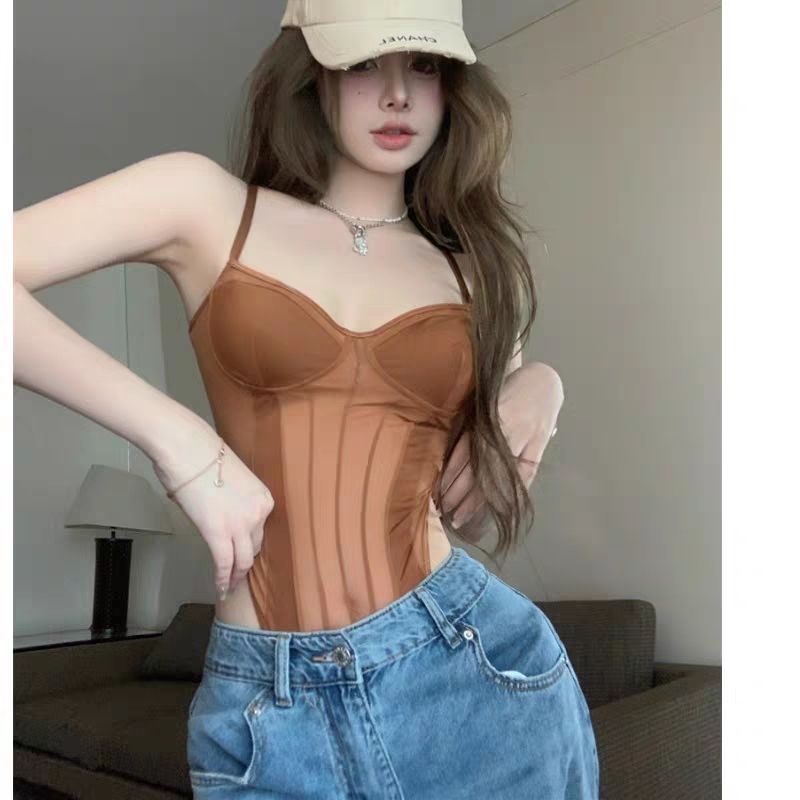 Summer new camisole women's pure desire to wear European and American elastic self-cultivation sexy top hot girl design jumpsuit