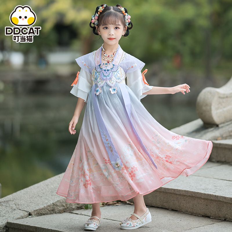 叮噹貓漢服兒童連衣裙夏季古裝女童中國風公主裙女孩超仙古風裙子