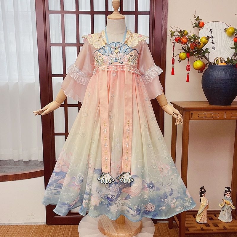 兒童漢服春秋超仙古裝女童古風唐裝春款童裝裙子春季 漢服兒童女