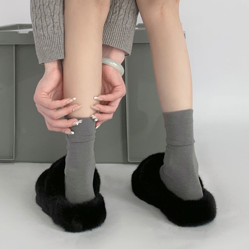 Gray socks women's short-tube confinement socks white pile socks women's spring and autumn mid-tube stockings ins tide short tube cotton socks