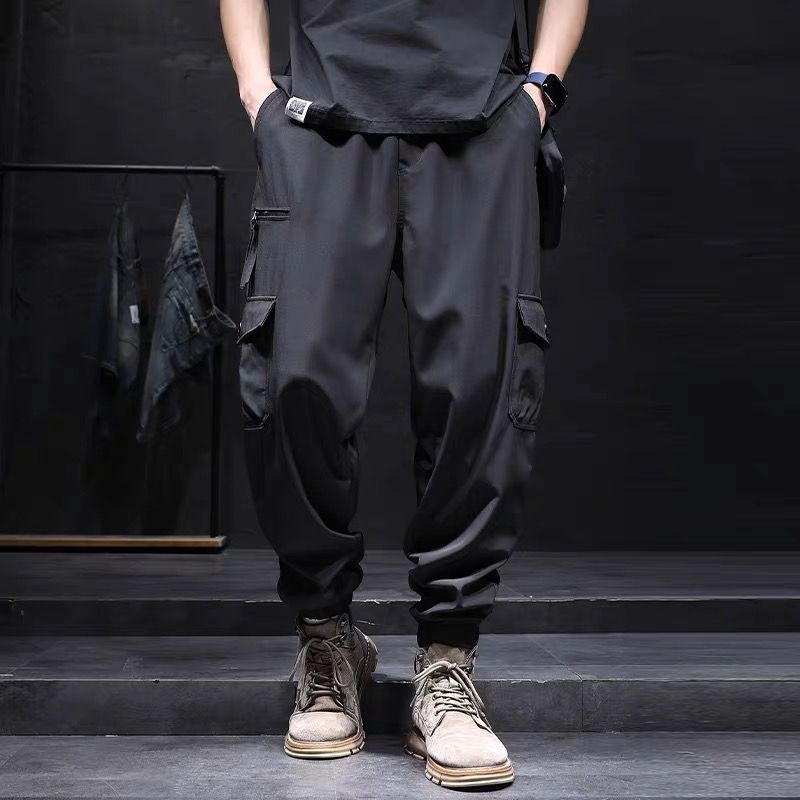 Summer thin ice silk bundle feet harem overalls men's sports large size loose men's casual charge long trousers tide