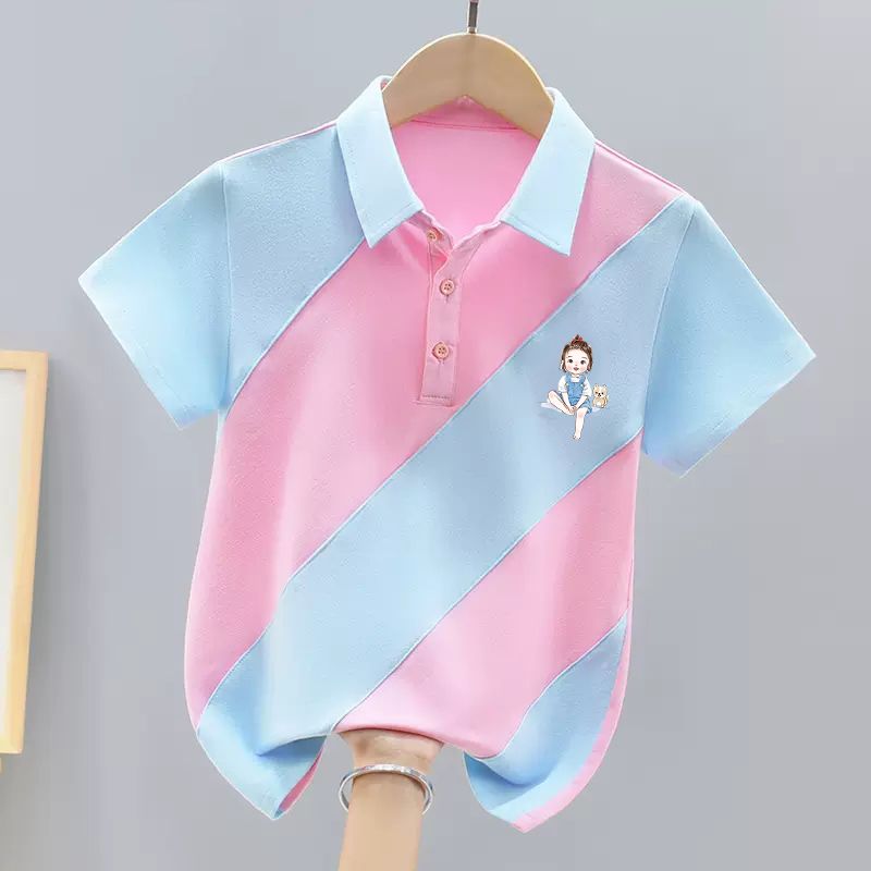 Girls polo shirt short-sleeved summer wear  new style children girls fashionable and sweet ins style stitching contrast color trendy T-shirt