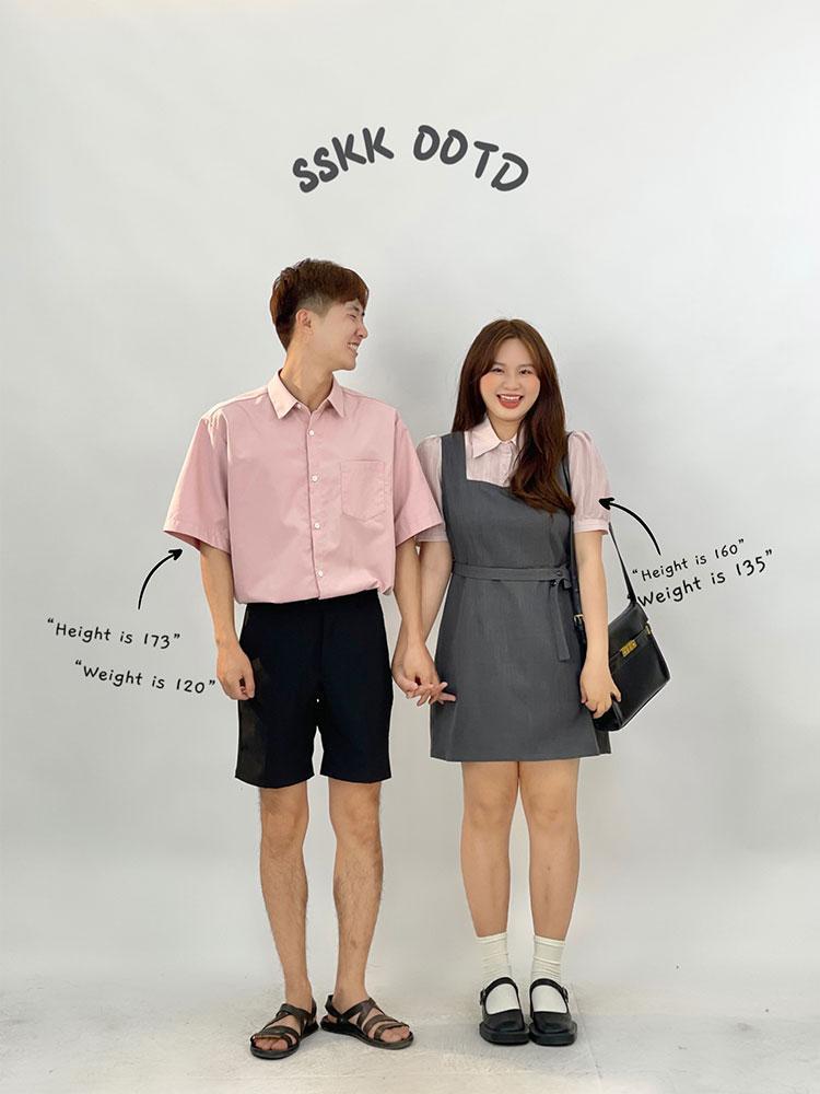 [Girl's Diary] Fat women's fake two-piece shirt dress college style age-reducing short-sleeved skirt cute
