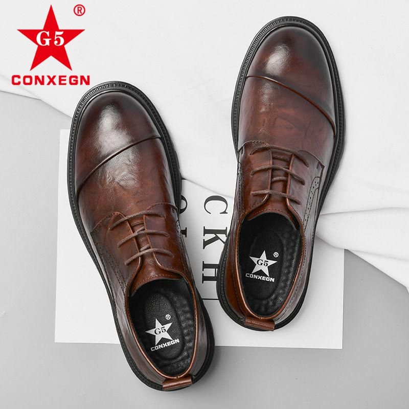 G5 CONXEGN男鞋新款真皮休闲鞋男款高档手工西装男士商务正装皮鞋