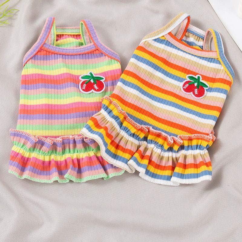 Dog Clothes Summer Thin Cherry Plaid Tank Top Strap Teddy Bears Pomeranian Pet Clothes Cat Clothes