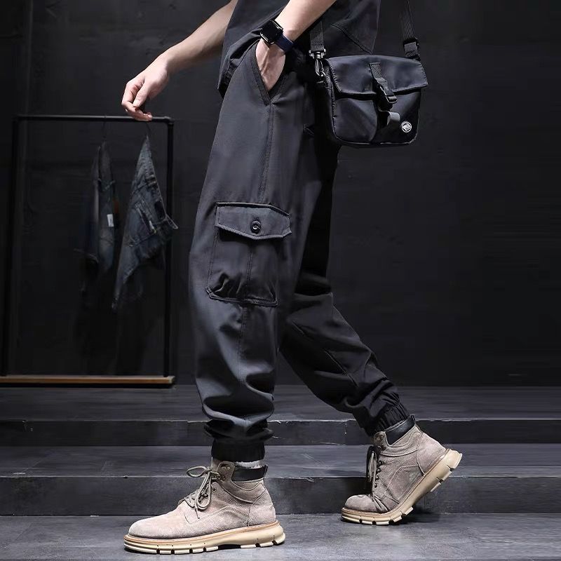 Summer thin ice silk bundle feet harem overalls men's sports large size loose men's casual charge long trousers tide