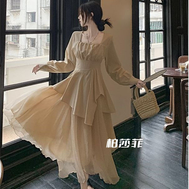 純欲風套裝春夏2023新款方領不規則遮肚上衣網紗半身裙兩件套女裝