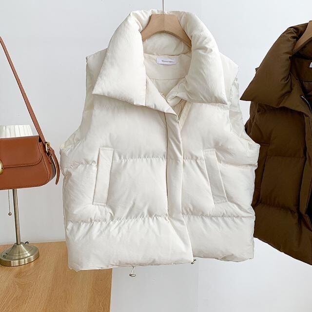 Cotton vest for women 2024 autumn and winter Korean style small fragrant style stand collar new sleeveless cotton vest outer wear vest jacket trendy