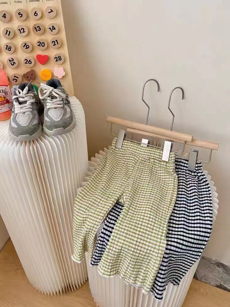 Girls' trousers summer thin section children's foreign style fashionable flared trousers plaid casual trousers baby girl summer anti-mosquito trousers
