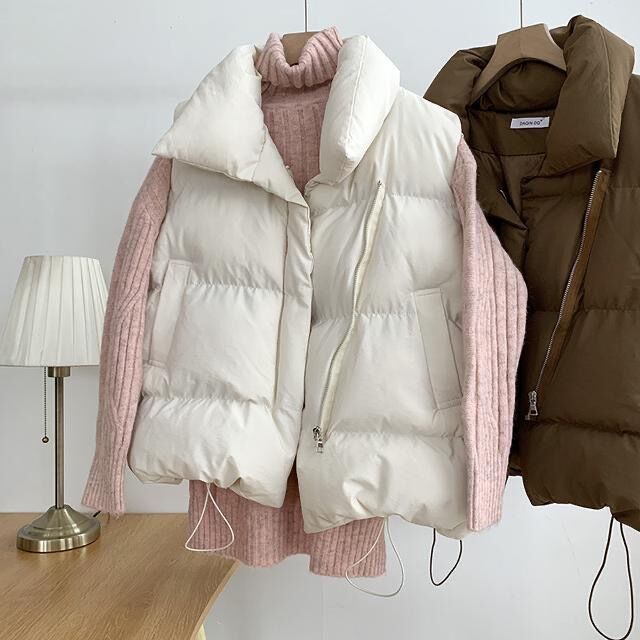 Cotton vest for women 2024 autumn and winter Korean style small fragrant style stand collar new sleeveless cotton vest outer wear vest jacket trendy