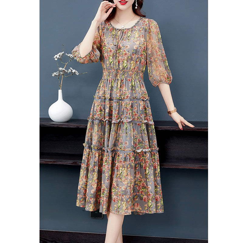 French thin dress women's clothing summer  new design sense niche temperament waist waist mid-length skirt spring