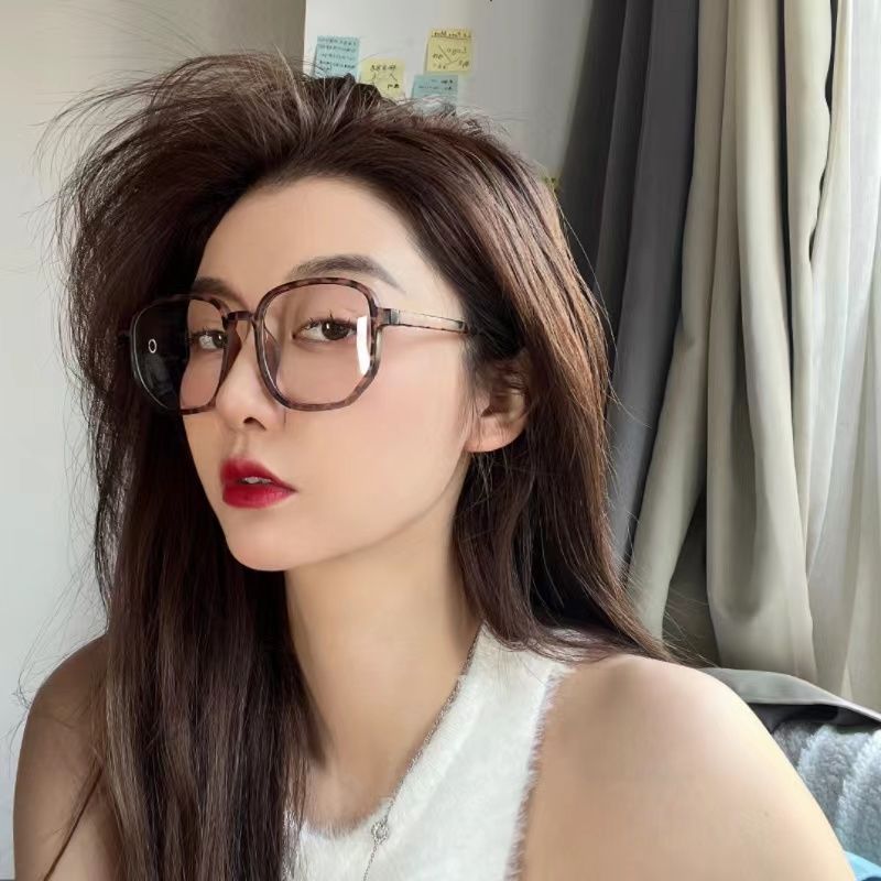 防蓝光眼镜女学生韩版大框圆脸防辐射黑框眼镜近视有度数素颜网红