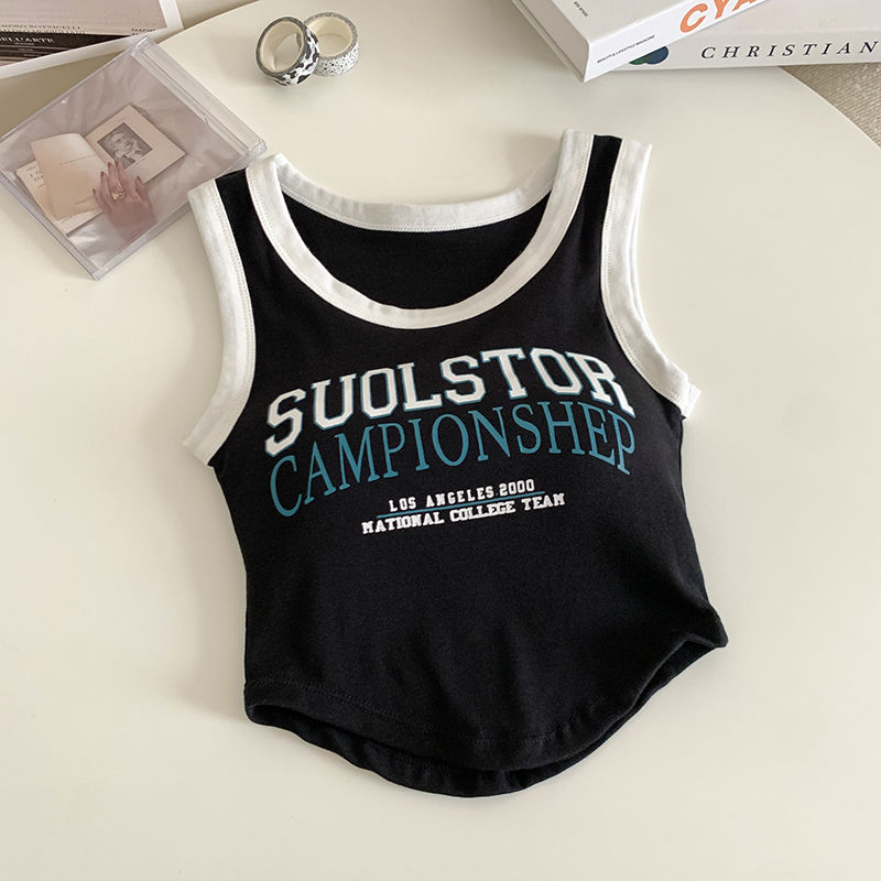 American retro hot girl suspenders with chest pads one-piece vest women's sleeveless bottoming can be worn outside short top summer