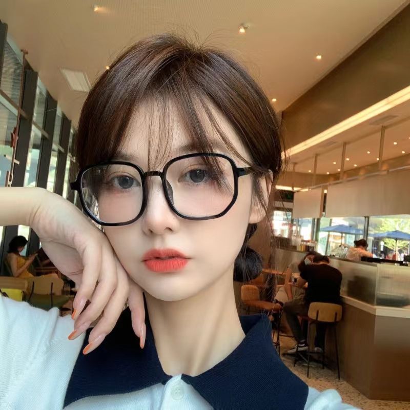 防蓝光眼镜女学生韩版大框圆脸防辐射黑框眼镜近视有度数素颜网红